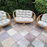 Vintage rattan and wicker garden furniture, old veranda terrace furniture