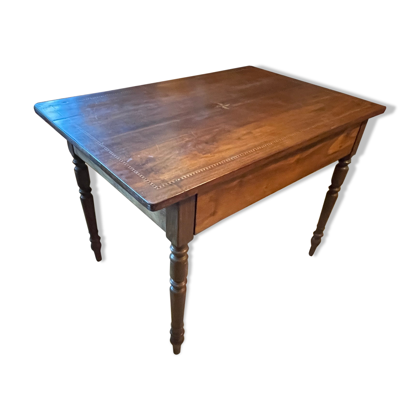 Walnut desk marquetry