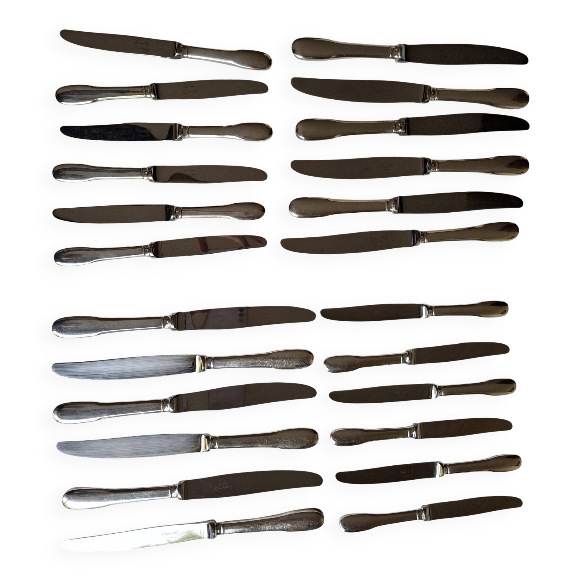 24 silver-plated Christofle Cluny Uniplat Vieux-Paris knives (2 x 12)