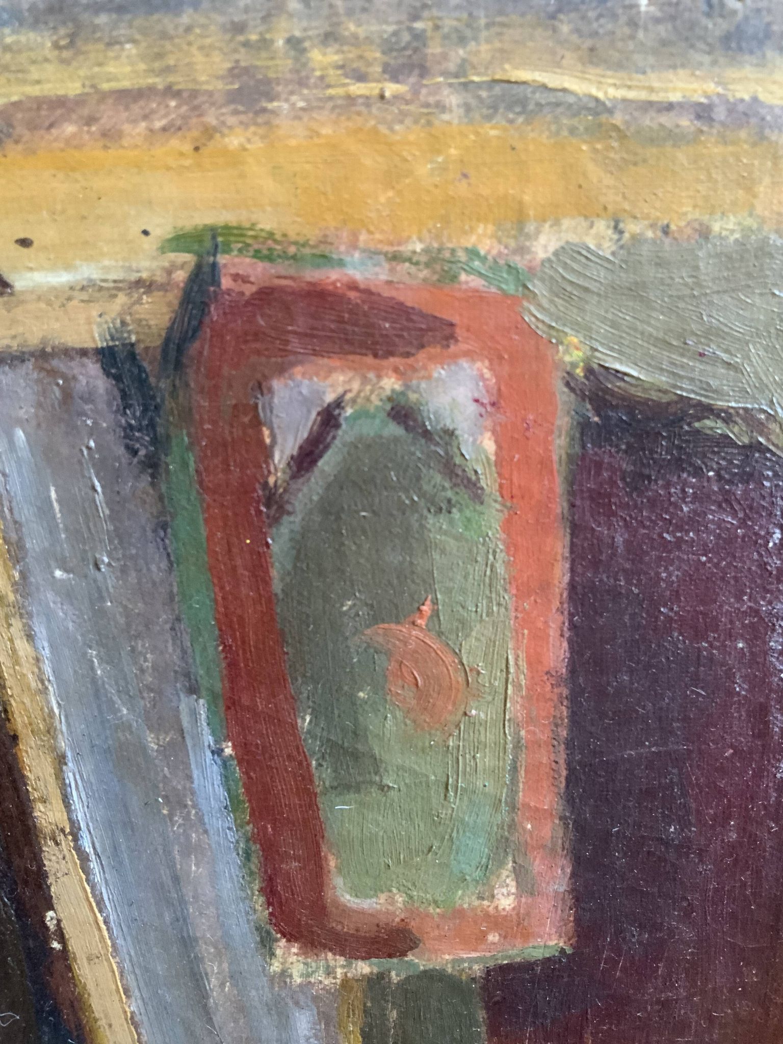 Vintage Oil On Canvas Interior with Woman Signed By Artist W.S., circa 1950s