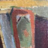 Vintage Oil On Canvas Interior with Woman Signed By Artist W.S., circa 1950s