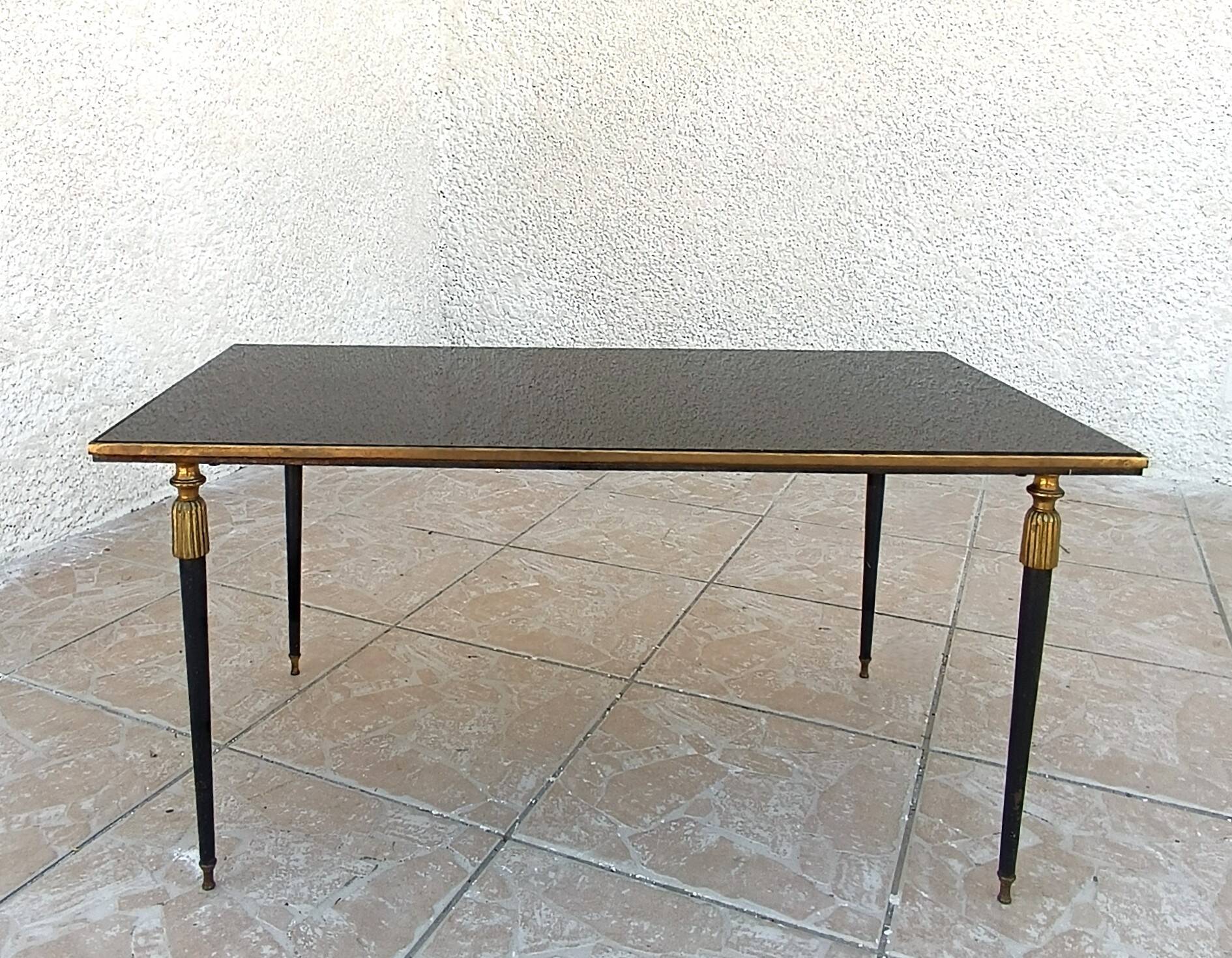 1960s metal and smoked glass coffee table
