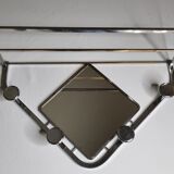 Wall mounted chromed metal coat rack with square mirror, 4 hooks and a hat rack, 50s