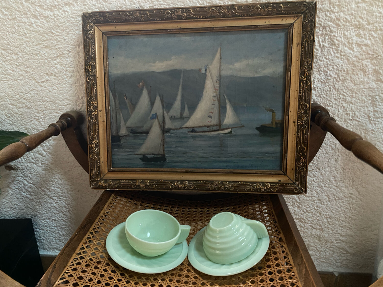 A pair of antique opaline tea cups.