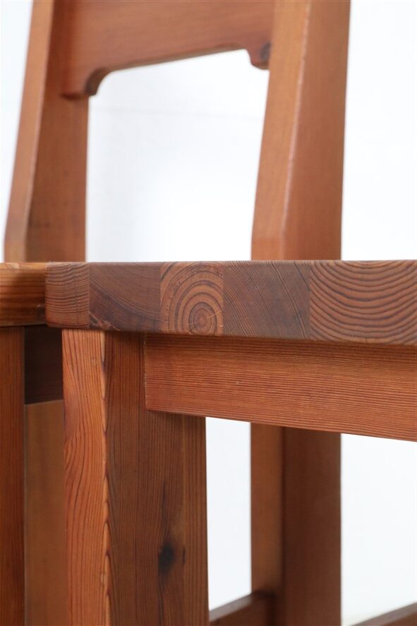 Set of 4 pinewood chairs by Sven Larsson / 1970s / Brutalism / Postmodern design