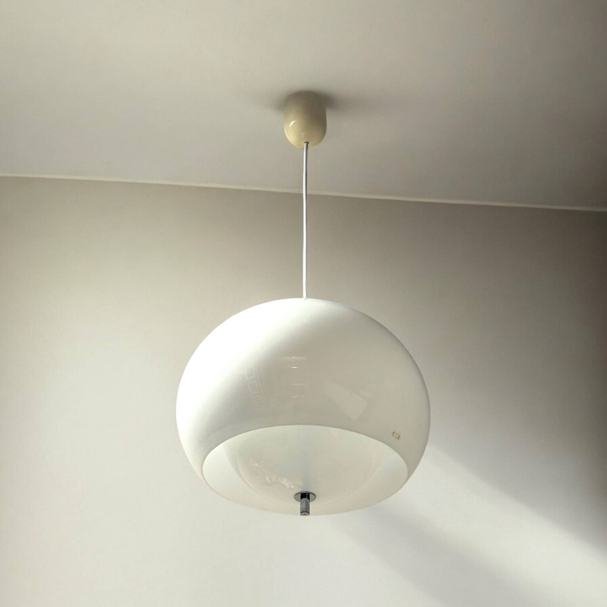 Harvey Guzzini Burgos Hanging Lamp, White Acrylic, 1960s 70s