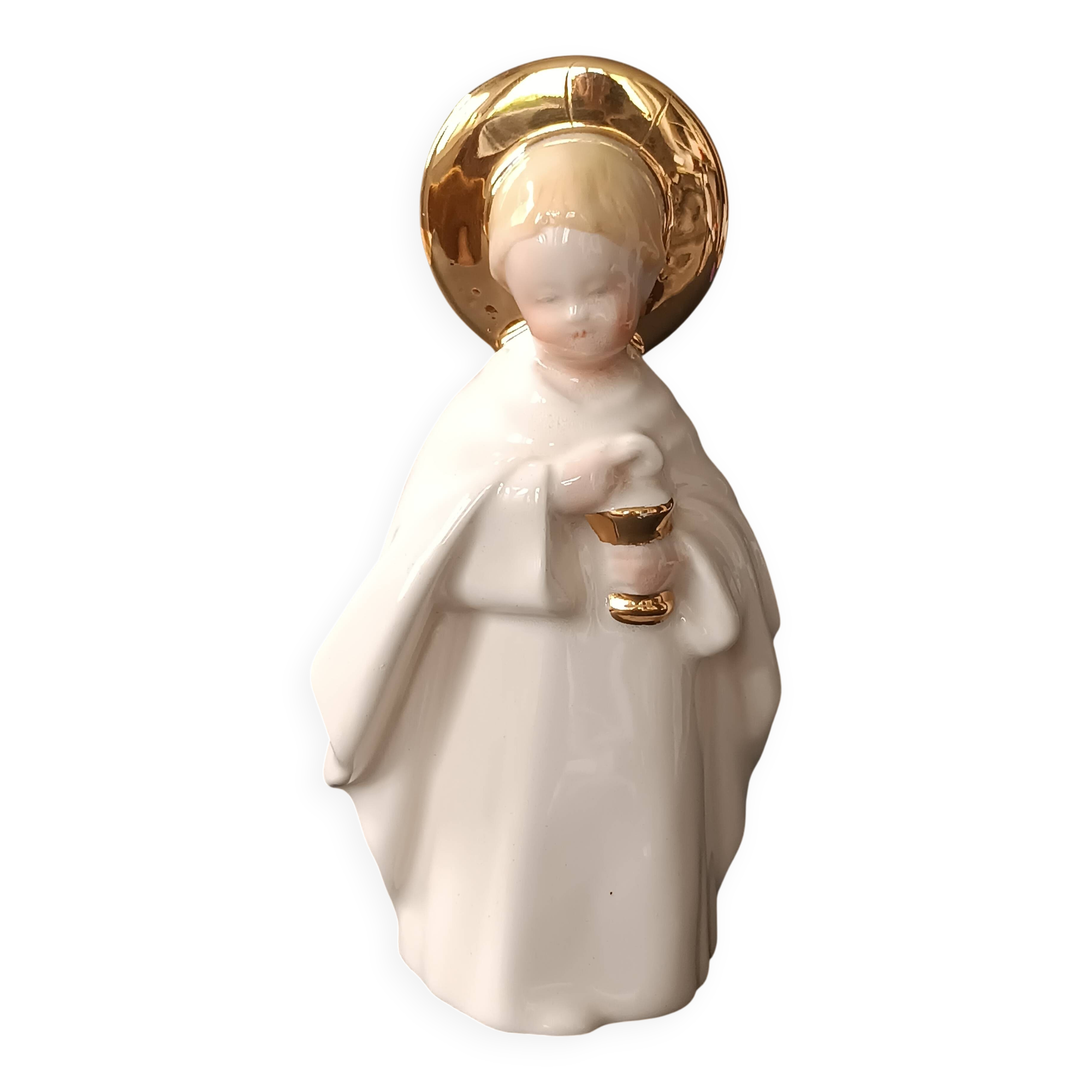 Faience statue from Desvres, communion angel by Gabriel Fourmaintraux.