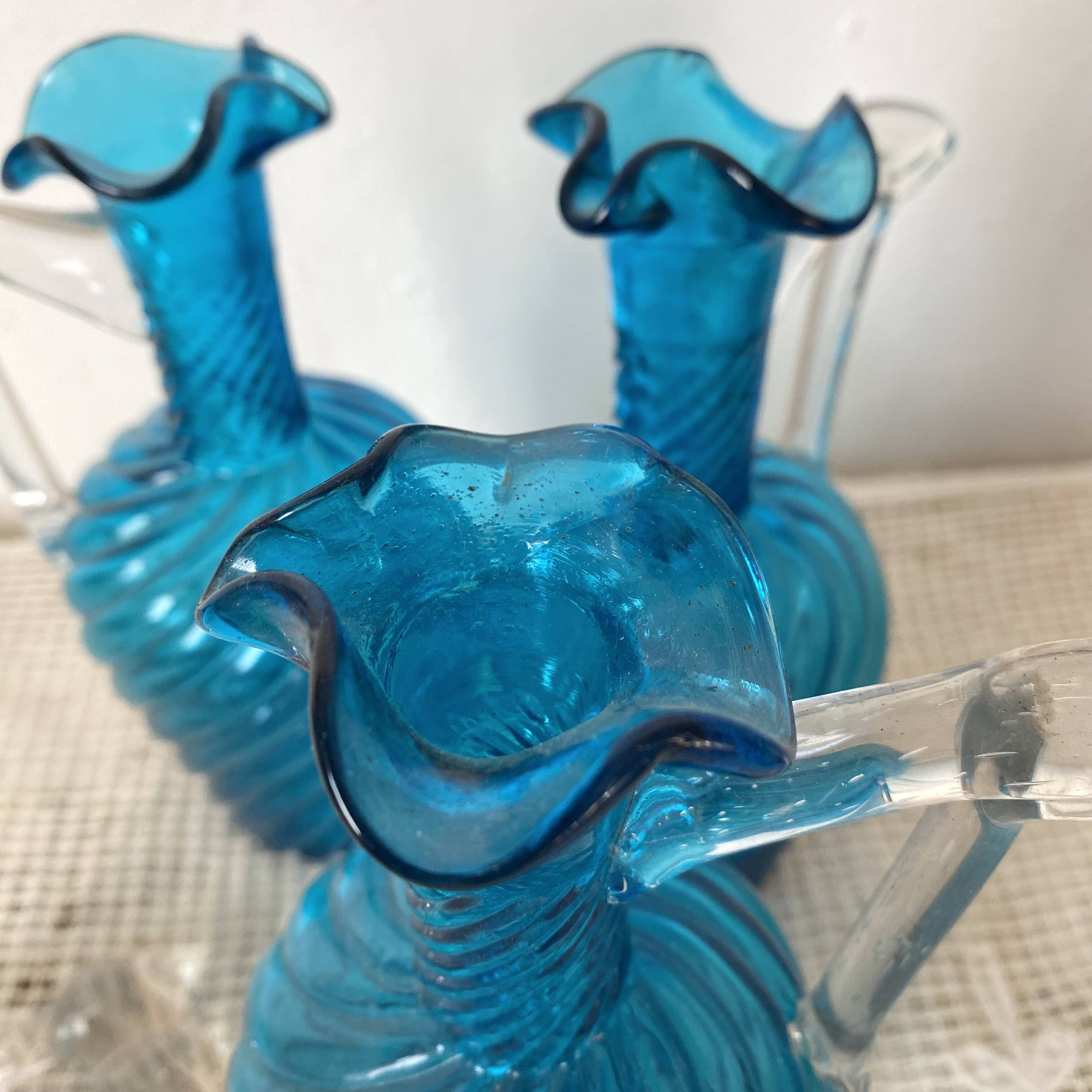 Antique Legras liquor cabinet, decanters and glasses, lion's paw stand