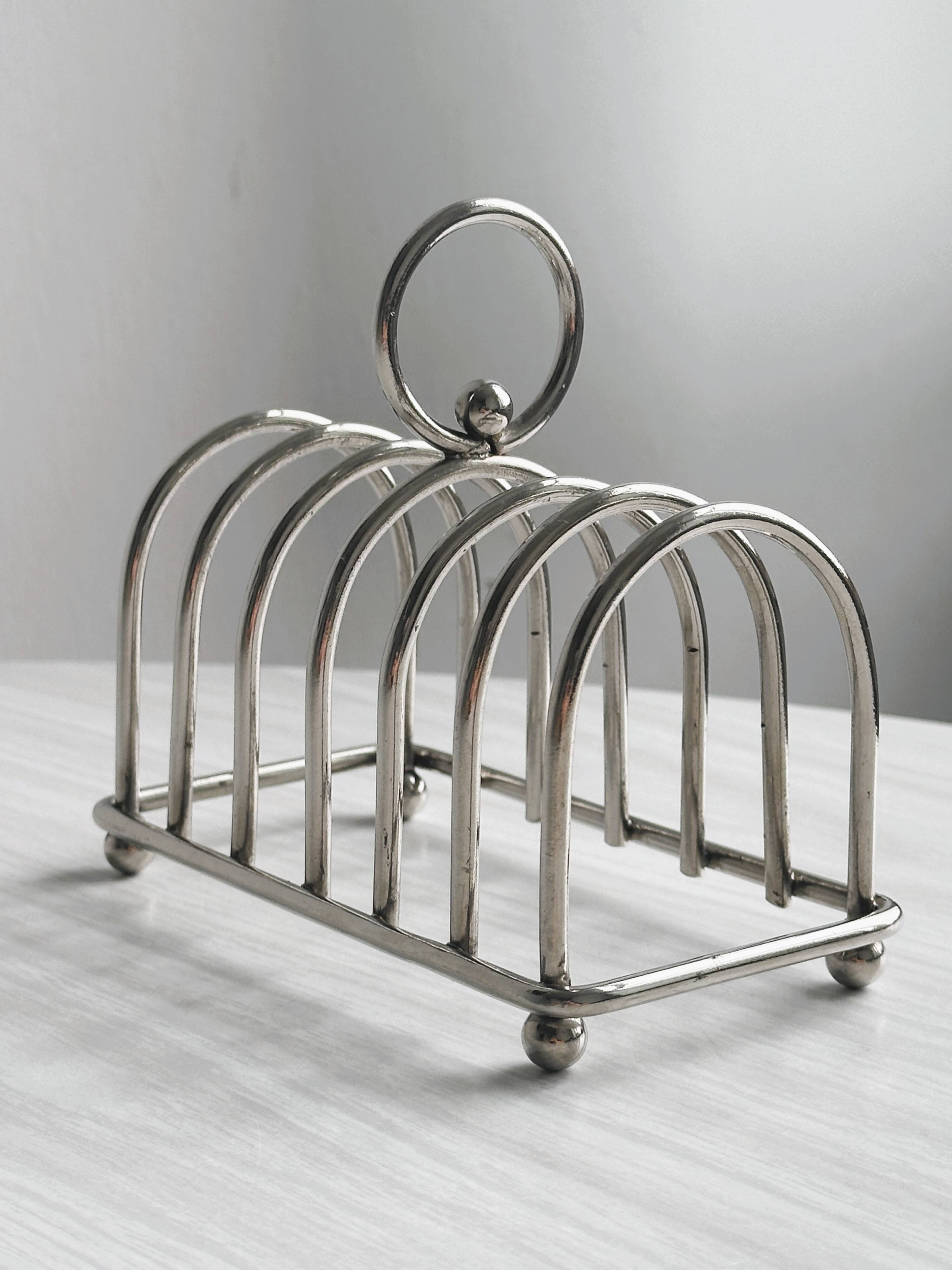 Stainless steel toast rack.