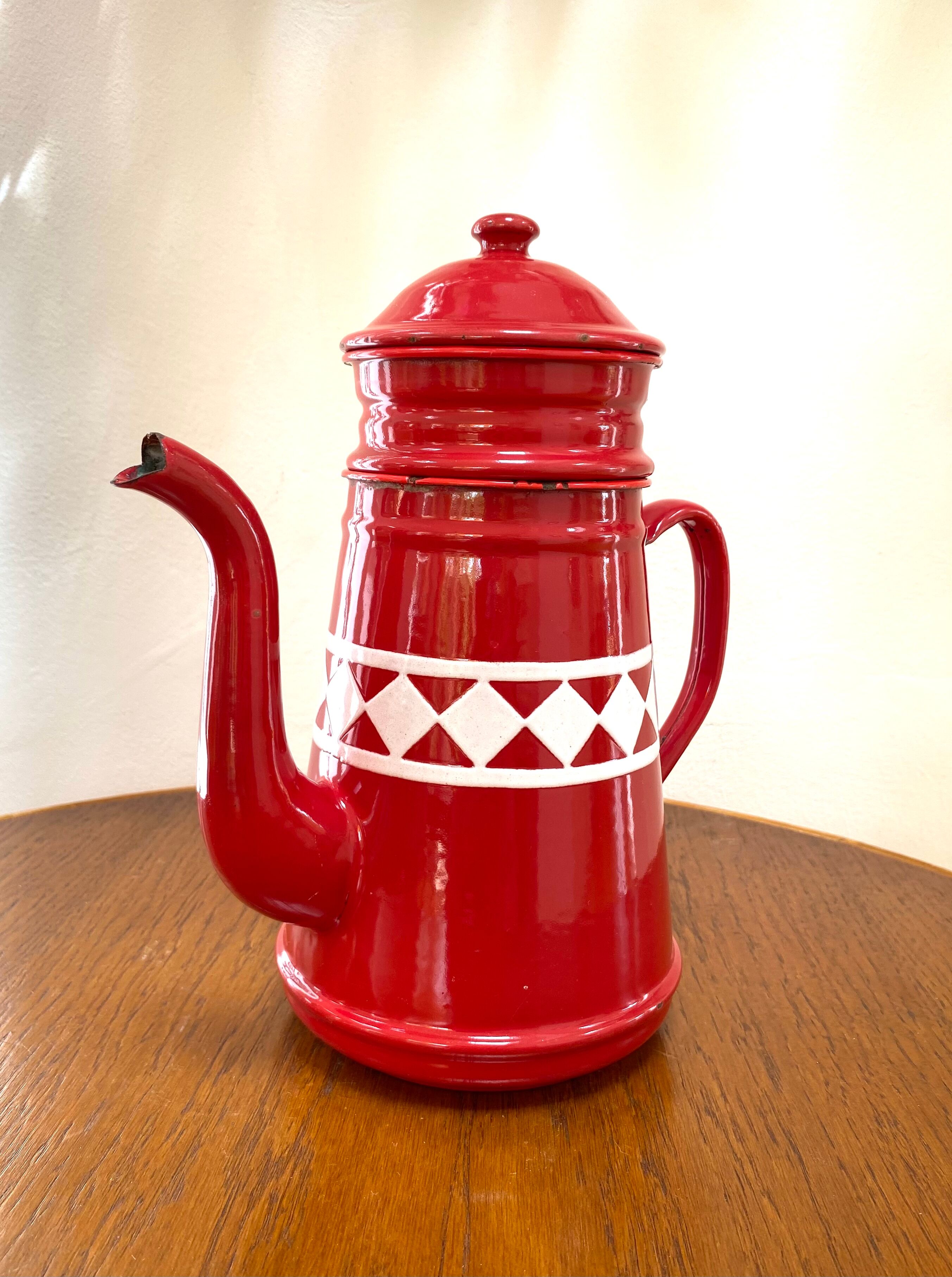 Old enamelled coffee maker from the 60s