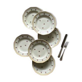 Set of 6 soup plates M and S Berry small flowers and gilding vintage Limoges porcelain ACC-7100