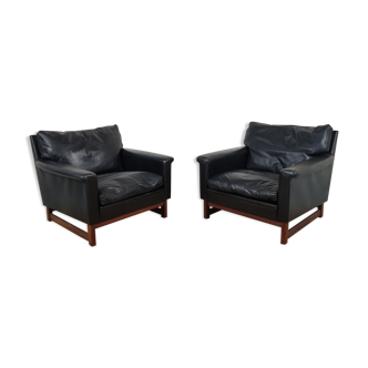 pair of vintage Scandinavian leather and teak chairs 60/70 Denmark