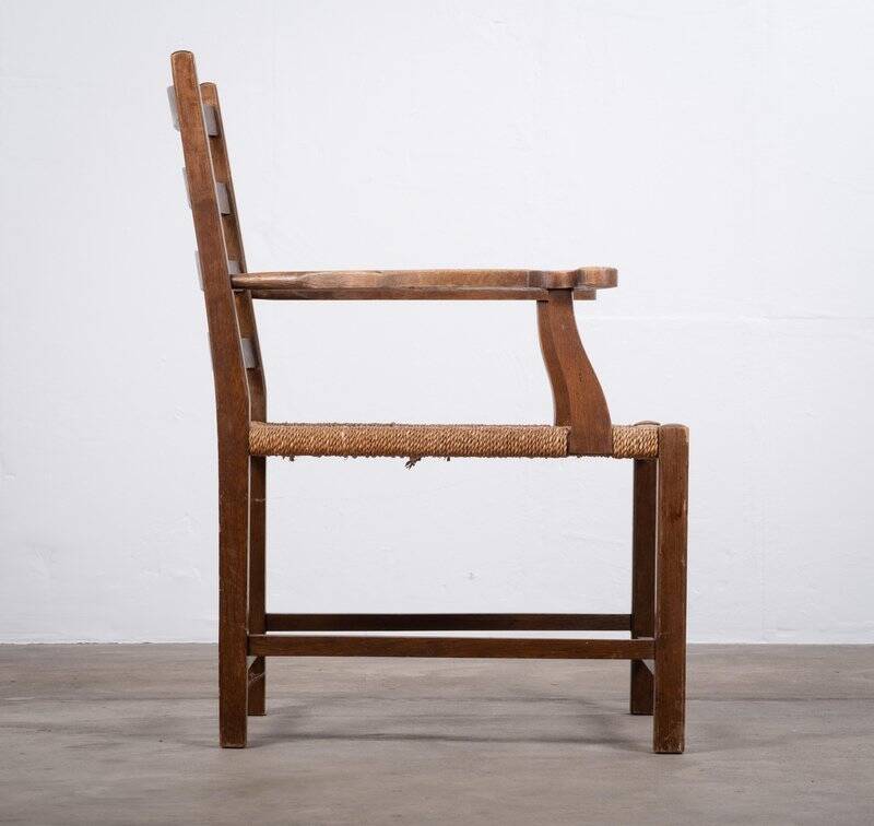 Danish Stained Oak Armchair with Cane and Spindle Back, 1940s