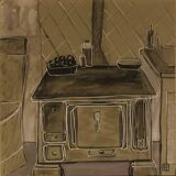 Painting depicting a stove