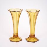 Art Deco Val Saint Lambert Belgian amber glass tulip vases, set of 2.