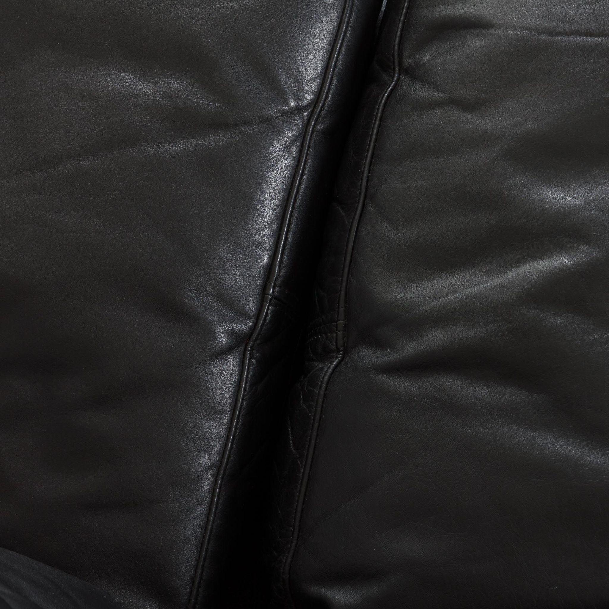 Danish black leather and rosewood sofa