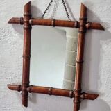Antique Faux Bamboo Mirror - French Wall Mirror with Chain, 38×44 cm