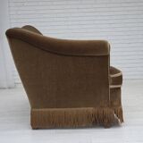 Canapé 3 places danois des années 1960, revêtement en velours vert olive, bois de hêtre.