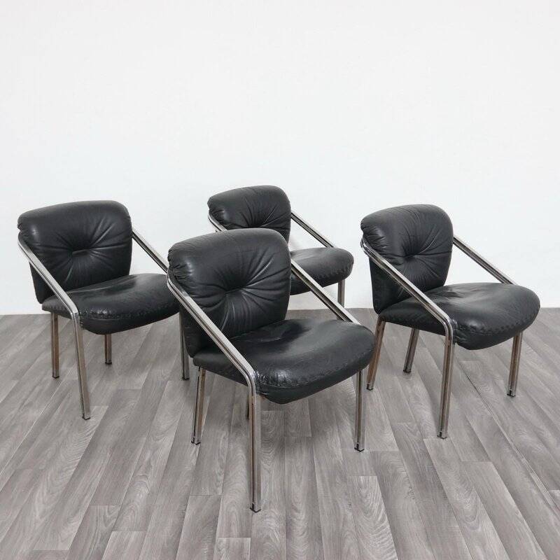 Dining Chairs with Steel and Leather by Mobil Girgi, 1970s, Set of 4