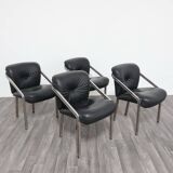 Dining Chairs with Steel and Leather by Mobil Girgi, 1970s, Set of 4