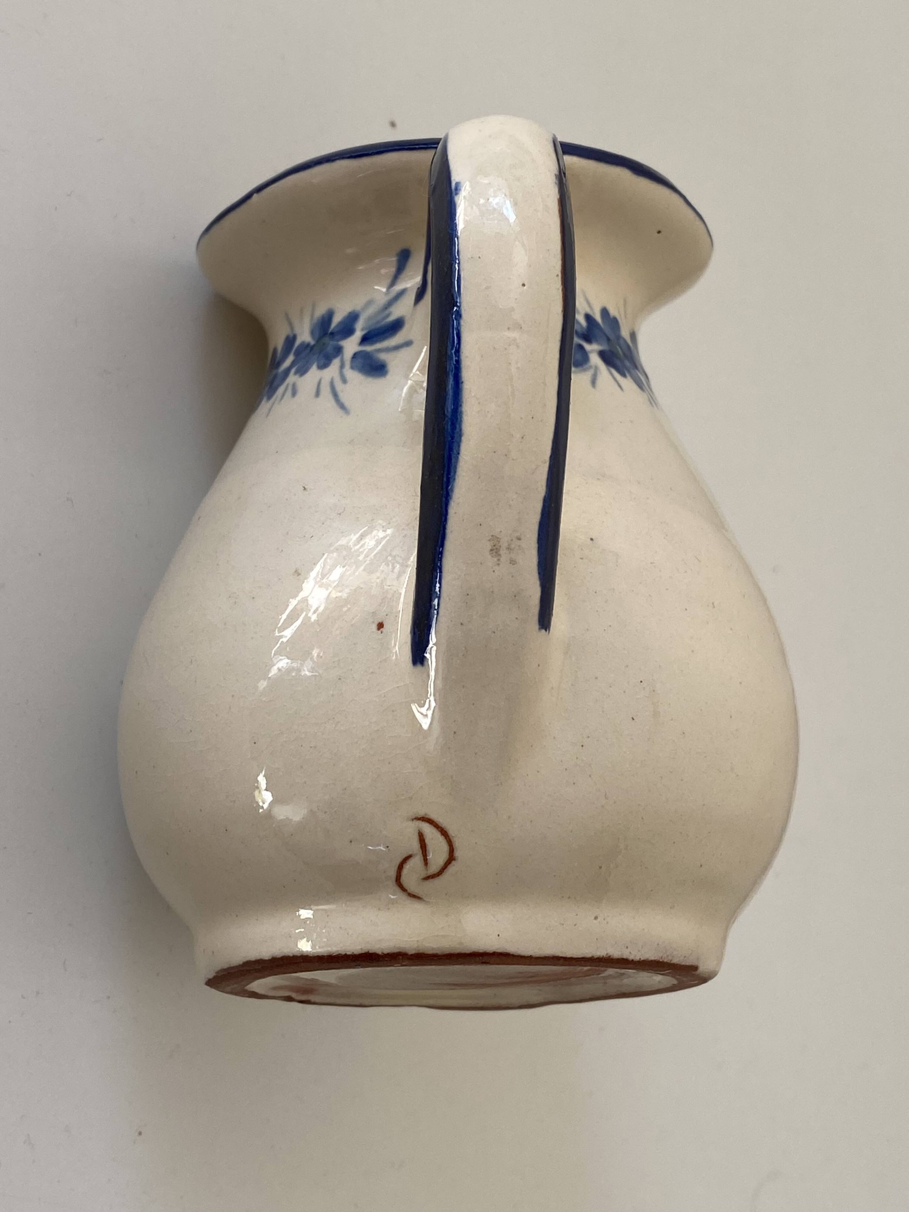 Handcrafted ceramic pitcher and bowl signed – blue decor – vintage tableware