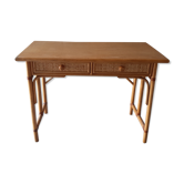 Desk rattan & vintage wood two drawers