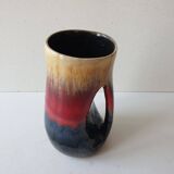 Vase vintage en céramique jaune, rouge et bleue