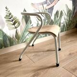 Chaise d'écolier enfant HITIER vintage bois & blanc
