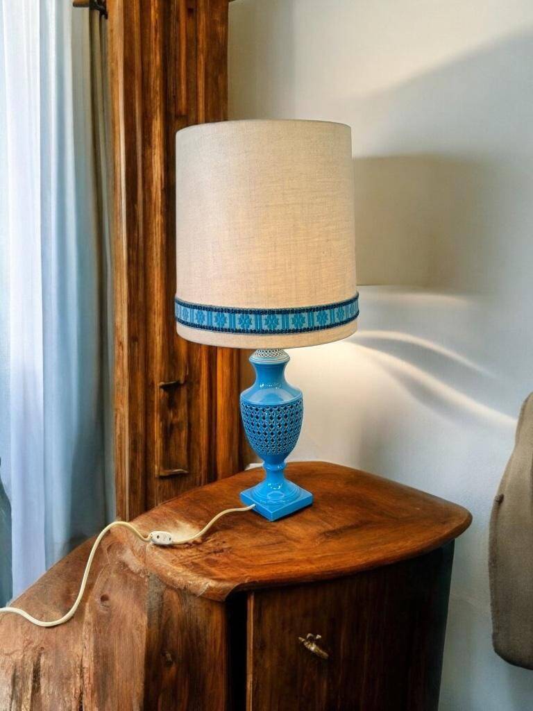 Tall vintage table lamp in blue ceramic / floor lamp