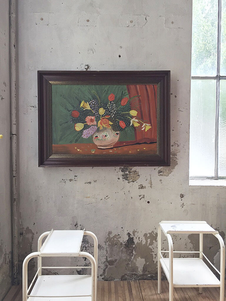 Toile huile fleurs 110x80 cm