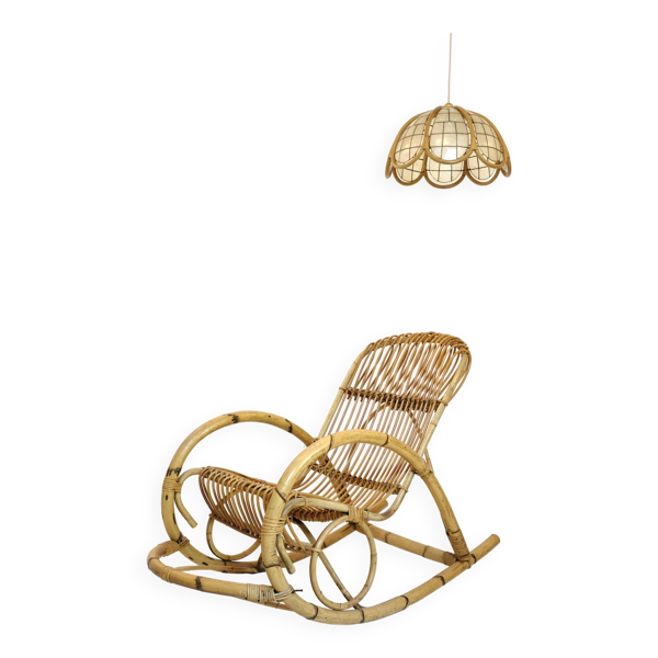 Rohe Noordwolde, rocking chair en rotin des années 60-70.
