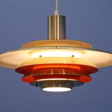 Danish XL hanging lamp in brass with orange / red accent, 1970s