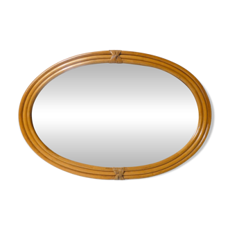 grand miroir ovale en rotin vintage
