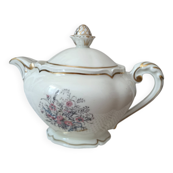 Théière porcelaine décor floral et or, Ancienne manufacture Royale