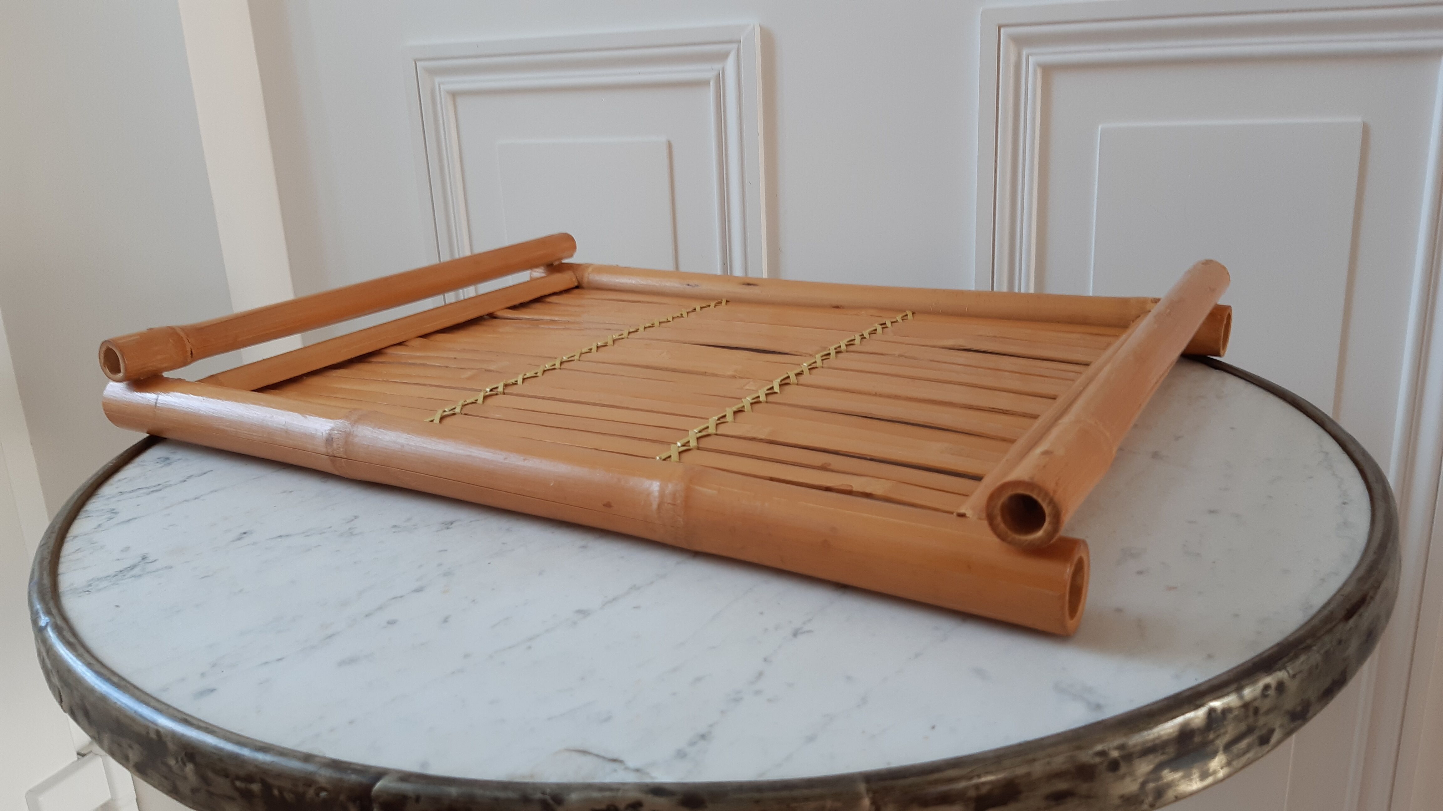 Large tray in bamboo and rattan 70s