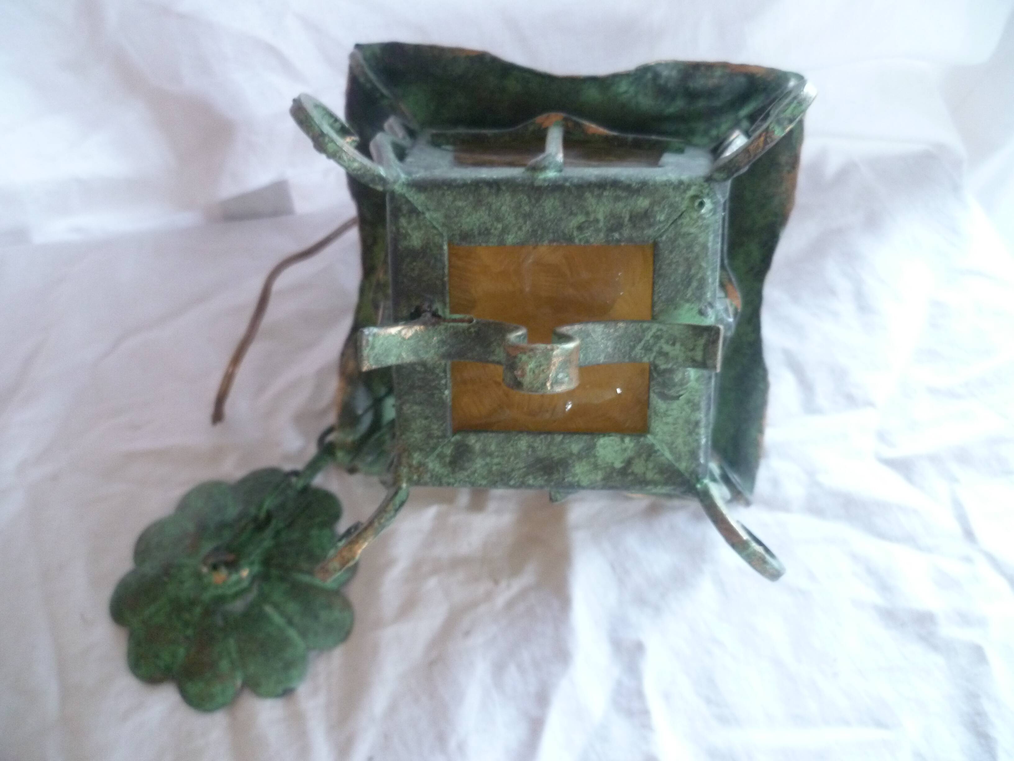 HAND WROUGHT IRON LANTERN WITH BRONZE PATINA 60'S