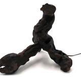 Brutalist tripod wooden lamp, 1970s