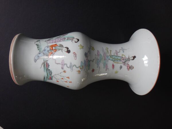 Ancien vase balustre chinois porcelaine chine poeme marque Qing XIX