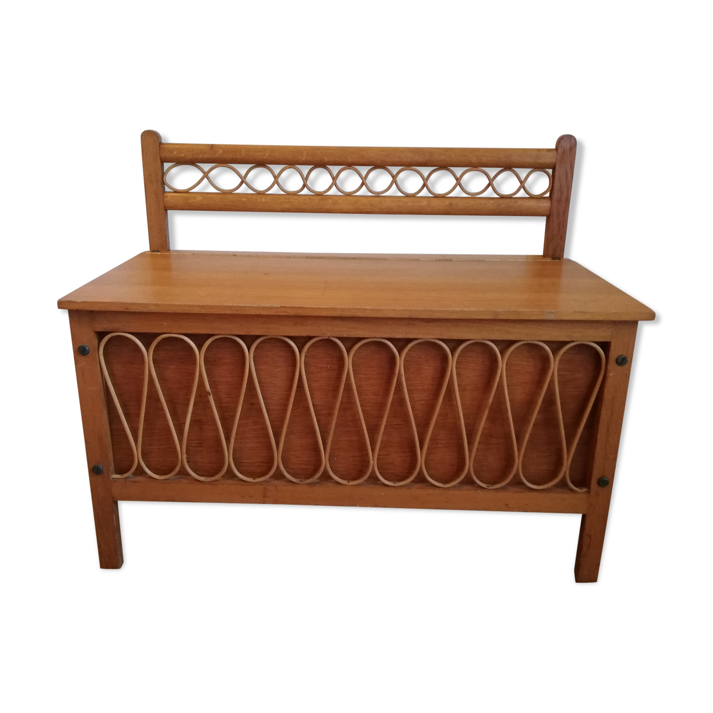 Vintage wooden and rattan toy box