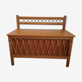 Vintage wooden and rattan toy box