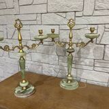 Pair of onyx and brass candlesticks