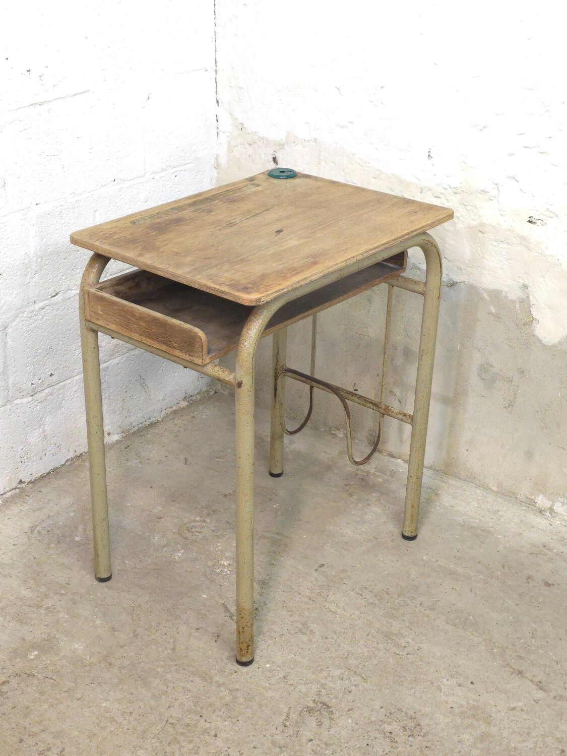 Simple school desk from 1960 with locker.