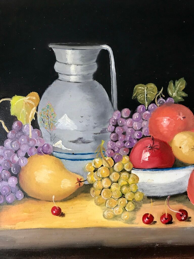 Painting oil on canvas colorful still life vintage