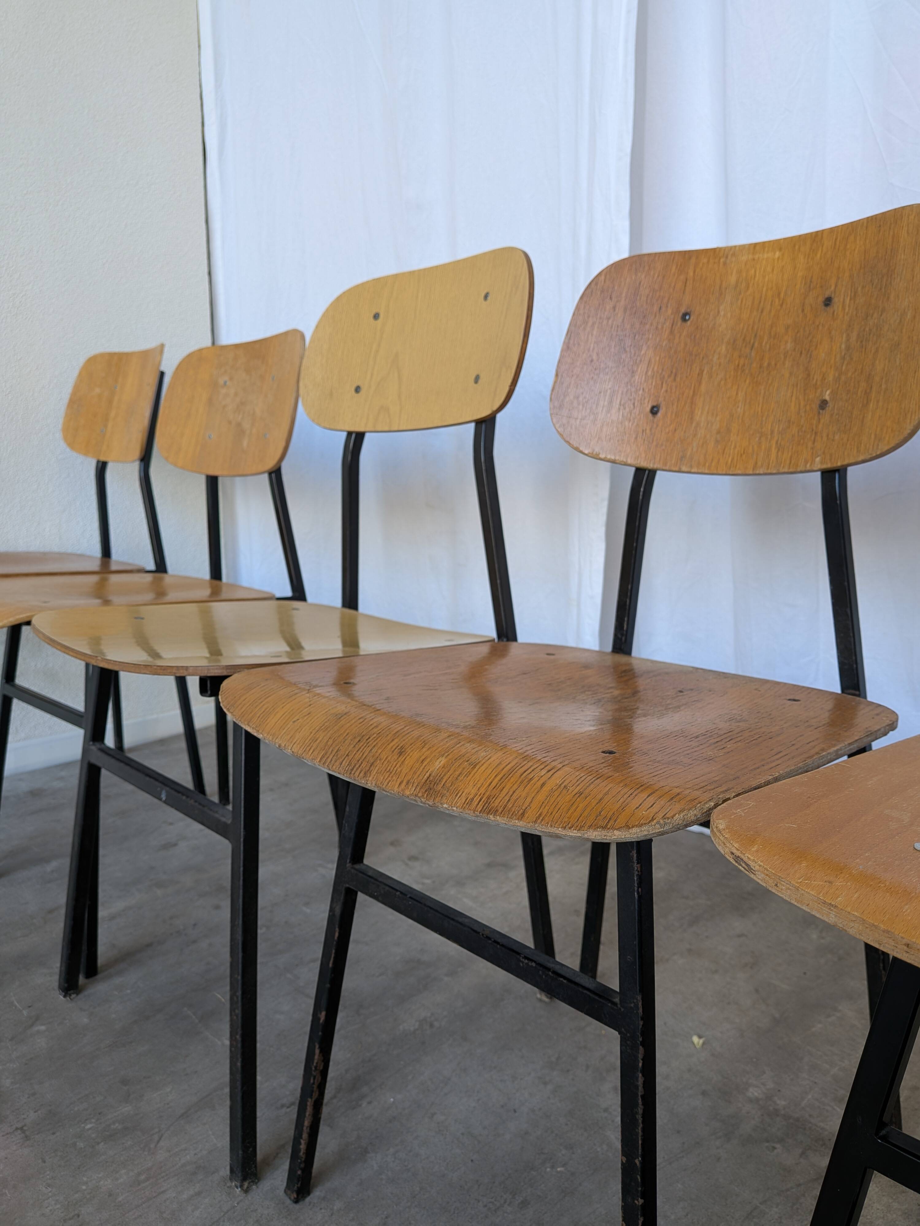 Set of 7 Vintage Industrial School Chairs / STOL Kamnik 1970s Yugoslavia