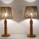 Pair of Scandinavian lamps in wood and rope 1970