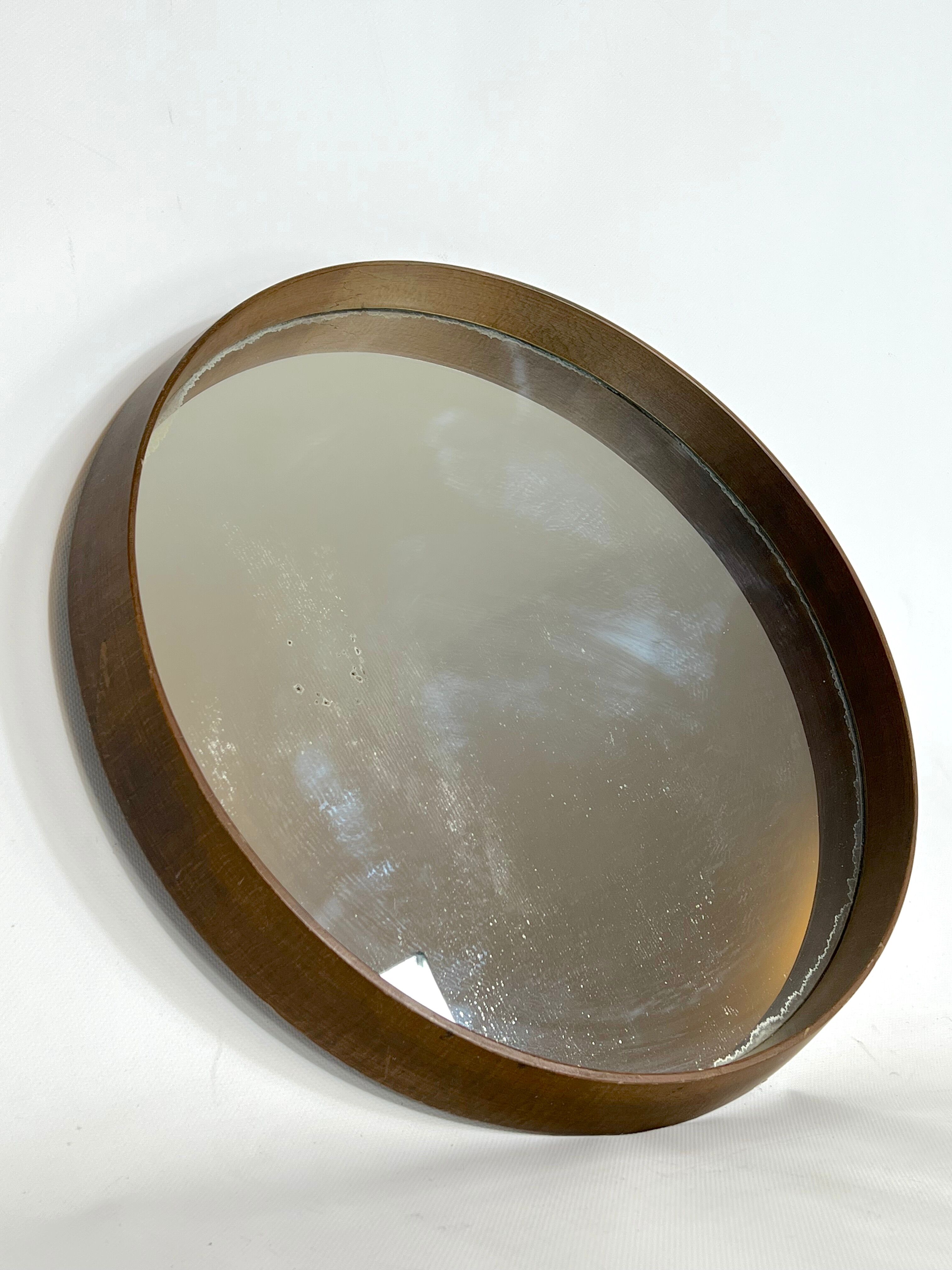 Vintage Italian wood round wall mirror from 50s