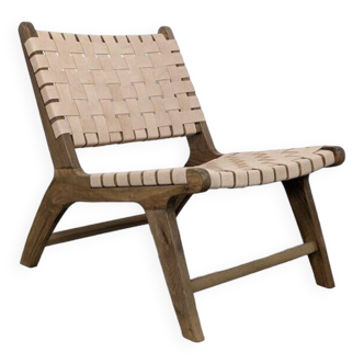Walnut and leather armchair