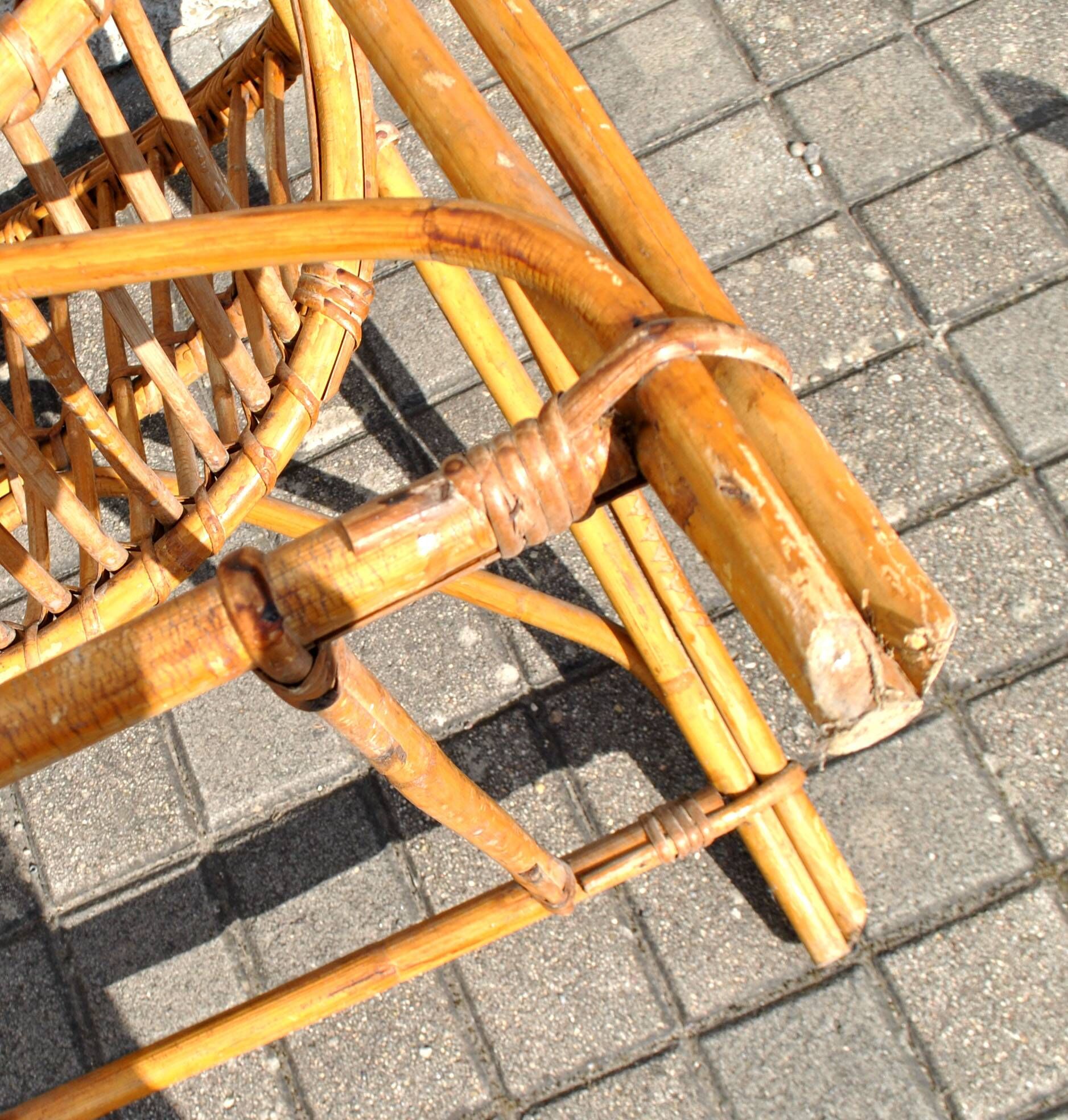 Vintage balcony garden furniture armchairs and table bamboo and rattan 1960