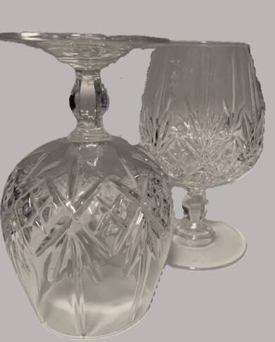 2 crystal cognac glasses