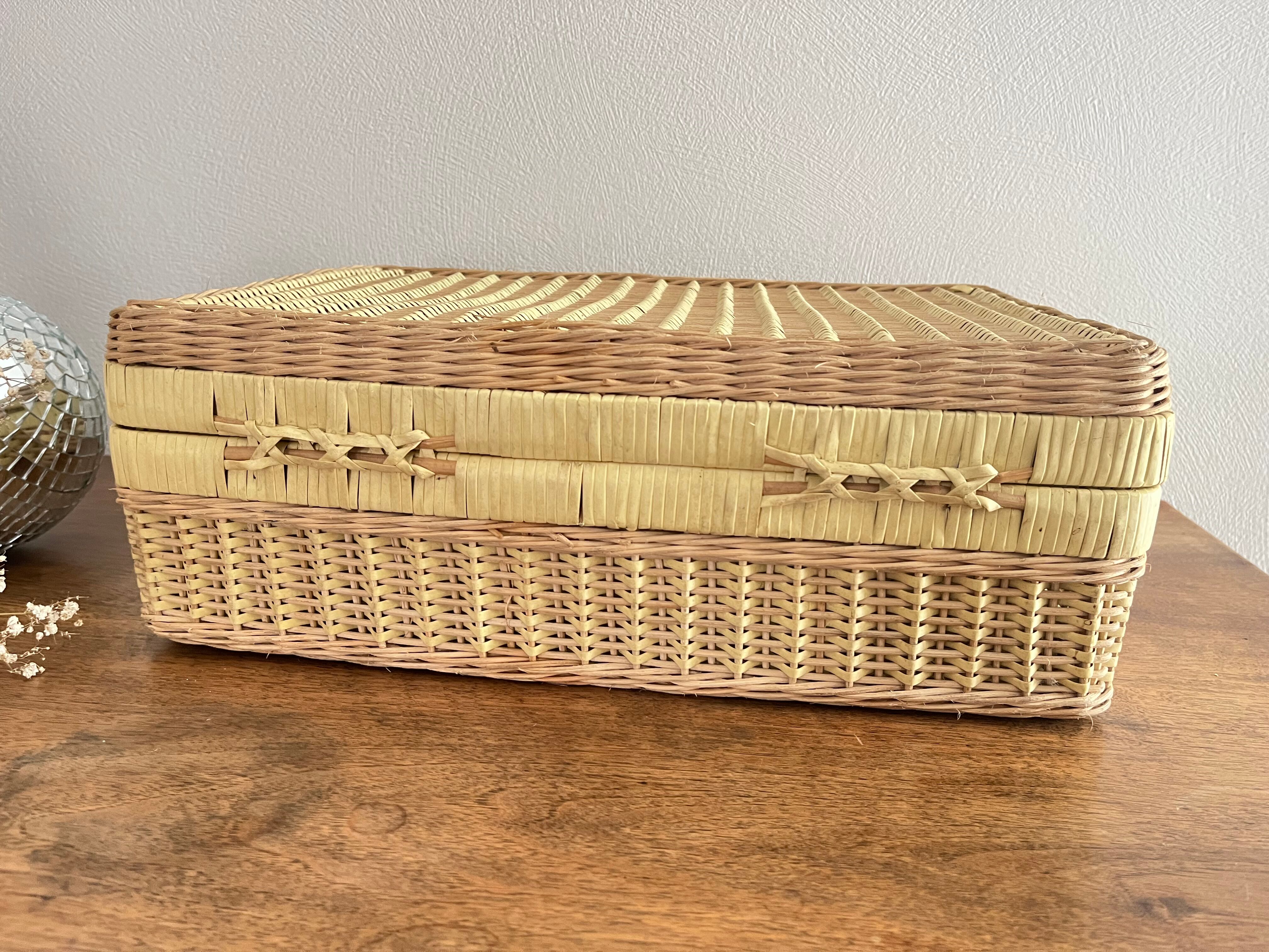 Vintage woven wicker suitcase